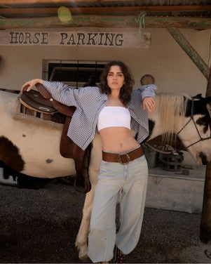 ladies woven fancy striped blouse Blauw