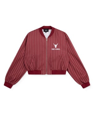 ladies knitted pinstripe cropped training jacket Rood