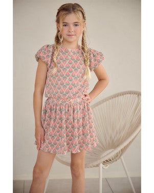 Miron Plisse Dress with balloonsleeve AOP Roze