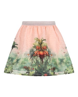 Ninu Seersucker Border Printed Skirt Roze