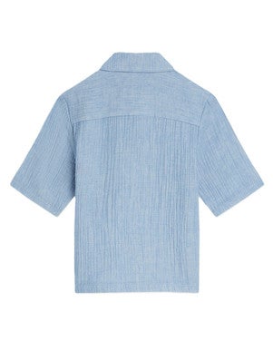 Cotton chambray shortsleeve shirt Licht Blauw