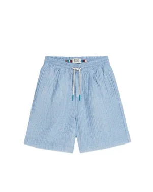 Cotton chambray pullon shorts Blauw