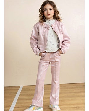 Soy Flared Foil Coated Fake Suede Pants Roze