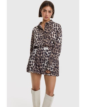 ladies woven animal blouse Bruin 1