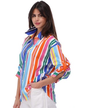 C728L Blouse met strepen & kreeft Multi