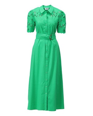 C734L Maxi jurk met design & borduursel Groen