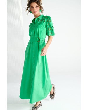 C734L Maxi jurk met design & borduursel Groen