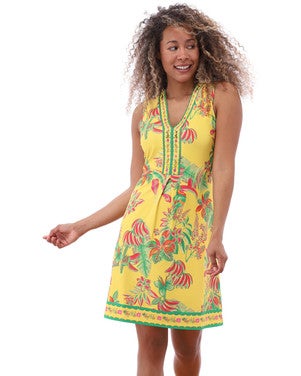 C400 Mouwloze jurk met design Geel