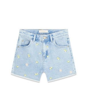 Rigid Denim Shorts Embro Lemon and Daisy Blauw