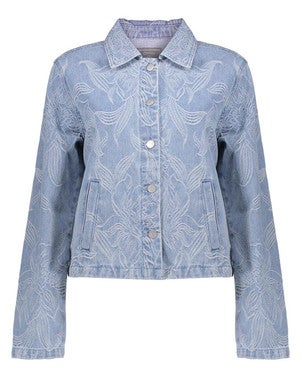 Jeansjacket jacquard flower Blauw