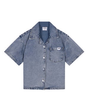 kids woven short sleeve denim blouse Licht Blauw