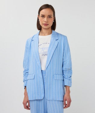 Blazer linen stripe Blauw