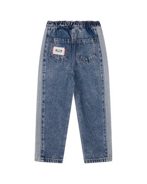 kids woven colour block denim pants Blauw