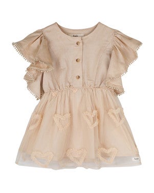 Denia Dress Tule Hearts Woven Beige