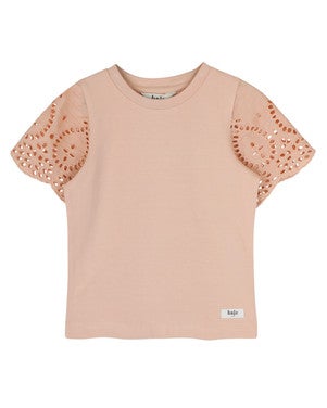 Bless Tee Broderie Sleeve Roze