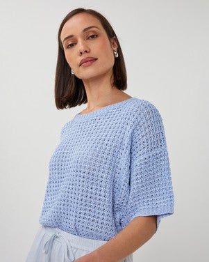 Sweater open knit s/slve Blauw