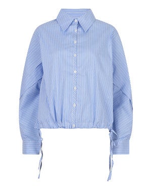 Blouse striped cropped batwing Blauw