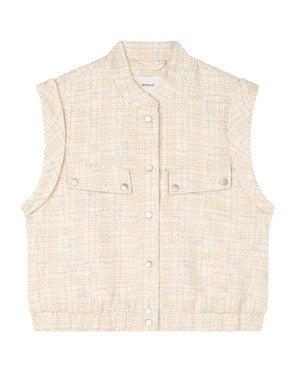 Tweed Bomber Waistcoat Beige