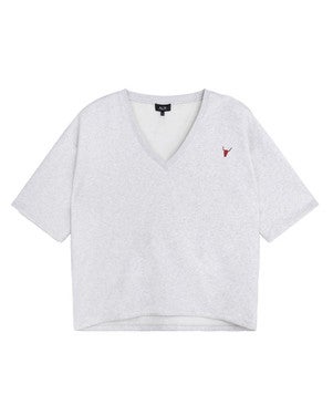 ladies knitted v-neck shortsleeve sweater Grijs