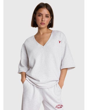 ladies knitted v-neck shortsleeve sweater Grijs