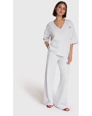 ladies knitted wide leg sweat pants Grijs