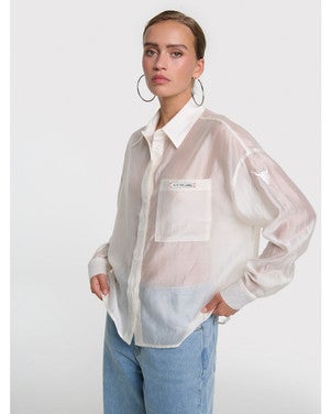 ladies woven sheer blouse Off White