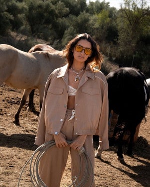 ladies woven 2 tone jacket Camel