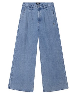 ladies woven denim wide pants Licht Blauw
