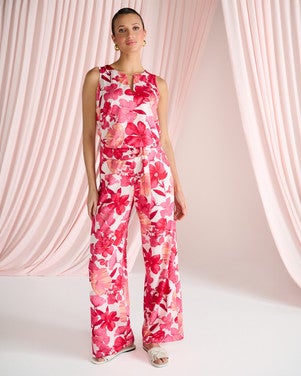 C113 Jumpsuit met bloemen design Rood