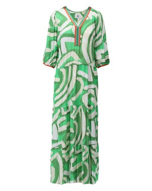 C155 Maxi jurk met design Groen