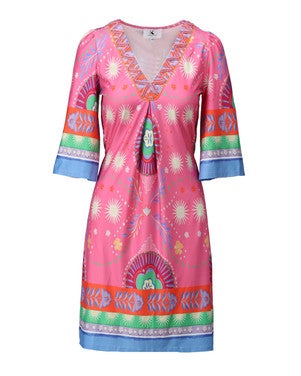 C110 V hals jurk met design Roze