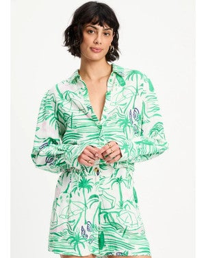 BLOUSE - Beach Vibes Linen Groen