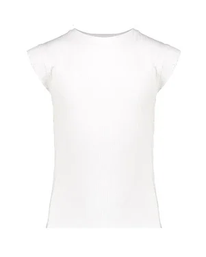 T-shirt rib ruffle sleeves Off White