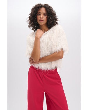 ladies woven cropped fringes blouse FAYENNA Wit 1