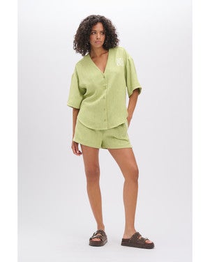 ladies woven oversized baseball shirt BENNIE Groen