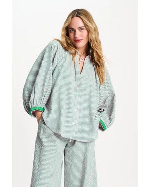 BLOUSE - Seersucker Green Pink Multi