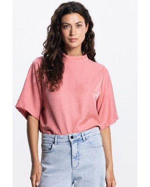 ODILE TOP WS 116 short sleeve high neck Roze
