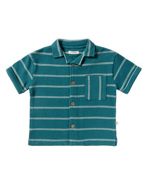 Structure Stripe Loose Shirt Donker Blauw