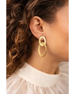 Earring Double Oval Charm Satin Goud