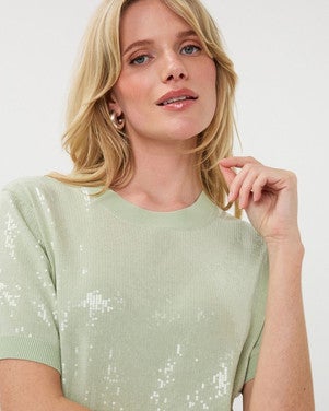 Sweater sequins s/slve Groen