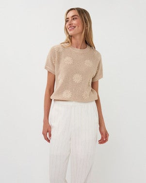 Sweater embroidery flowers Beige