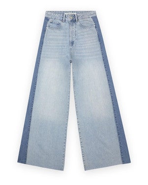 Wide Leg Jeans With Patchwork Blauw