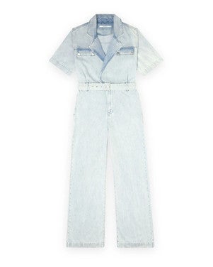 Flowy Denim Overall With Short Sleeves Licht Blauw