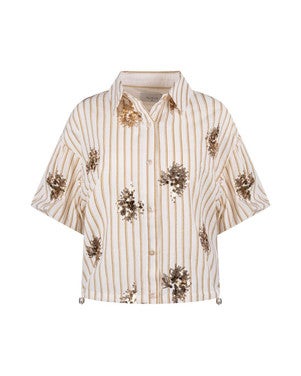 Leia Blouse Stripe Paillet Off White