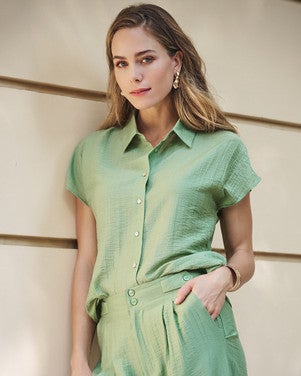 Blouse batwing light crinkle Groen
