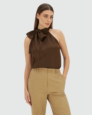 YANIEK loose fit top in satin look Bruin 1