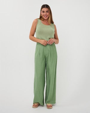 Trousers wide light crinkle Groen