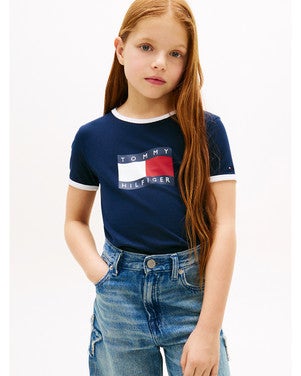 WAVY FLAG RINGER TEE, T-SHIRT Donker Blauw