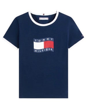 WAVY FLAG RINGER TEE, T-SHIRT Donker Blauw