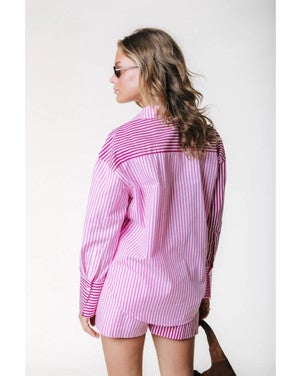 Talia Contrast Stripe Blouse Roze